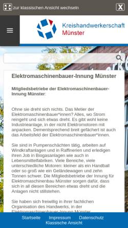 Vorschau der mobilen Webseite www.elektromaschinenbauer-innung-muenster.de, Elektromaschinenbauer-Innung Münster