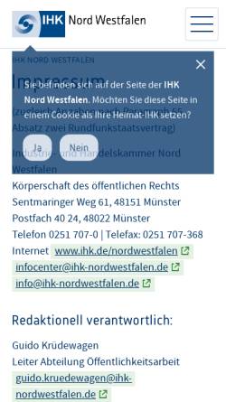 Vorschau der mobilen Webseite www.ihk-nordwestfalen.de, Industrie- und Handelskammer Nord Westfalen (IHK)