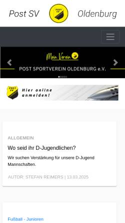 Vorschau der mobilen Webseite www.postsv-oldenburg.de, Post SV Oldenburg