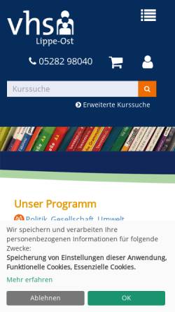 Vorschau der mobilen Webseite www.vhslippe-ost.de, Volkshochschule Lippe-Ost