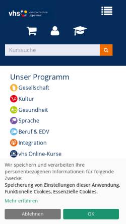 Vorschau der mobilen Webseite www.vhs-lw.de, Volkshochschule Lippe-West