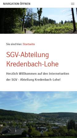 Vorschau der mobilen Webseite www.sgv-kredenbach-lohe.de, Sauerländischer Gebirgsverein e.V., Abteilung Kredenbach-Lohe