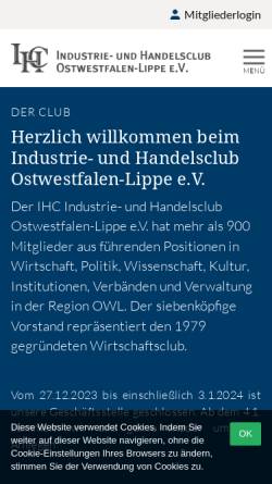 Vorschau der mobilen Webseite www.ihc-owl.de, Industrie- und Handelsclub Ostwestfalen-Lippe e.V.