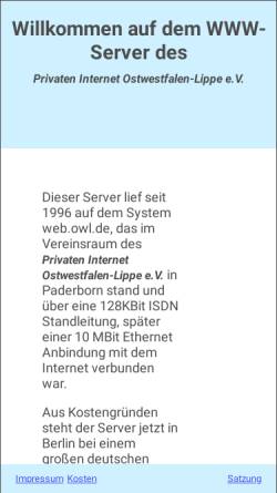 Vorschau der mobilen Webseite www.owl.de, Privates Internet Ostwestfalen-Lippe e.V.