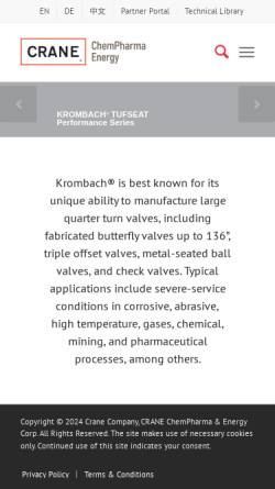 Vorschau der mobilen Webseite www.krombach.com, Friedrich Krombach GmbH & Co. KG Armaturenwerke