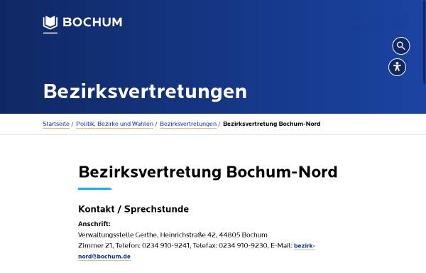 Vorschau von www.bochum-nord.de, Bezirksvertretung Bochum Nord