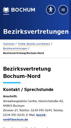 Vorschau der mobilen Webseite www.bochum-nord.de, Bezirksvertretung Bochum Nord