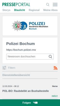 Vorschau der mobilen Webseite www.presseportal.de, Pressemitteilungen Polizei Bochum