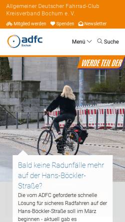 Vorschau der mobilen Webseite www.adfc-bo.de, Allgemeiner Deutscher Fahrrad Club, Kreisverband Bochum
