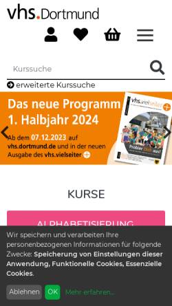 Vorschau der mobilen Webseite vhs.dortmund.de, Volkshochschule Dortmund