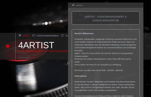 Vorschau von www.4artist.de, 4artist - Eventmanagement & Künstleragentur