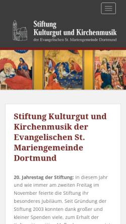 Vorschau der mobilen Webseite www.stiftung-marien.de, Stiftung Kulturgut und Kirchenmusik der Ev. St. Mariengemeinde Dortmund