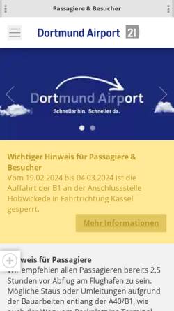 Vorschau der mobilen Webseite www.flughafen-dortmund.de, Flughafen Dortmund
