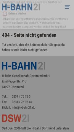 Vorschau der mobilen Webseite www.h-bahn.info, H-Bahn-Gesellschaft Dortmund mbH