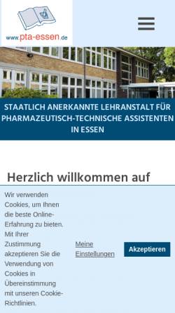 Vorschau der mobilen Webseite pta-essen.de, Staatlich anerkannte Lehranstalt für pharmazeutisch-technische Assistenten (PTA)