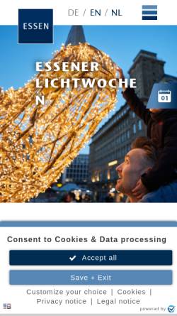 Vorschau der mobilen Webseite lichtwochen.essen.de, Essener Lichtwochen