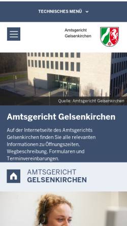 Vorschau der mobilen Webseite www.ag-gelsenkirchen.nrw.de, Amtsgericht Gelsenkirchen