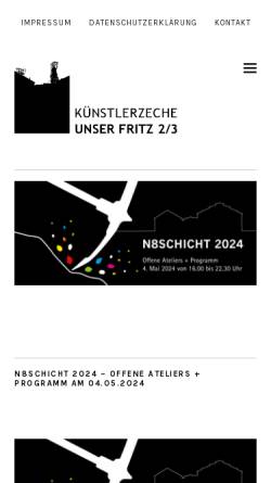 Vorschau der mobilen Webseite www.kuenstlerzeche.de, Künstlerzeche Unser Fritz 2/3 e.V.