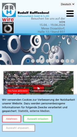 Vorschau der mobilen Webseite www.rafflenbeul.de, Rudolf Rafflenbeul Stahlwarenfabrik GmbH & Co