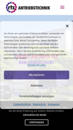 Vorschau der mobilen Webseite www.rtz-antriebstechnik.de, Rtz-Antriebstechnik GmbH
