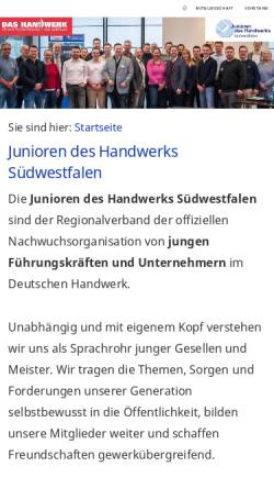 Vorschau der mobilen Webseite www.handwerksjunioren-swf.de, Junioren des Handwerks Südwestfalen