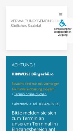 Vorschau der mobilen Webseite www.vg-suedliches-saaletal.de, VGem. Südliches Saaletal
