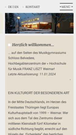 Vorschau der mobilen Webseite www.musikgymnasium-belvedere.de, Musikgymnasium Schloss Belvedere