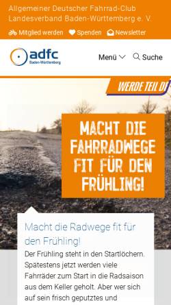 Vorschau der mobilen Webseite www.adfc-bw.de, Allgemeiner Deutscher Fahrradclub e.V.
