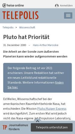 Vorschau der mobilen Webseite www.heise.de, Pluto hat Priorität