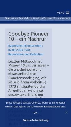 Vorschau der mobilen Webseite www.raumfahrer.net, Goodbye Pioneer 10 - Ein Nachruf