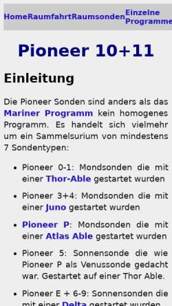 Vorschau der mobilen Webseite www.bernd-leitenberger.de, Die Mission von Pioneer 10/11