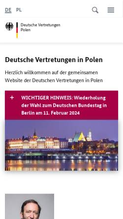Vorschau der mobilen Webseite warschau.diplo.de, Deutsche Botschaft