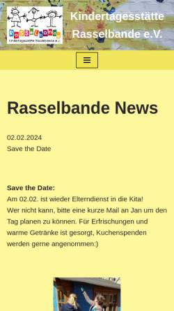 Vorschau der mobilen Webseite www.rasselbande-dortmund.de, Kindertagesstätte Rasselbande e.V.