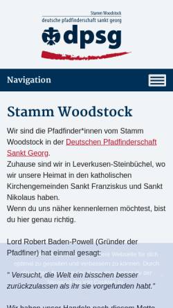 Vorschau der mobilen Webseite www.stamm-woodstock.de, Deutsche Pfadfinderschaft Sankt Georg (DPSG) - Stamm Woodstock (Steinbüchel)