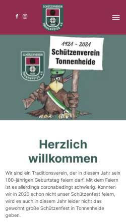 Vorschau der mobilen Webseite www.schuetzenverein-tonnenheide.de, Schützenverein Tonnenheide e.V.