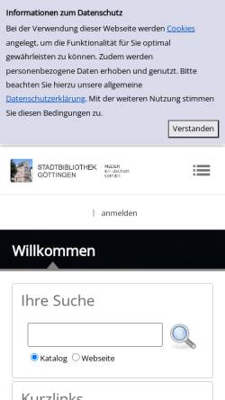 Vorschau der mobilen Webseite stadtbibliothek.goettingen.de, Stadtbibliothek Göttingen