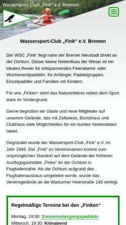 Vorschau der mobilen Webseite www.wsc-fink.de, Wassersport-Club Fink e.V. Bremen