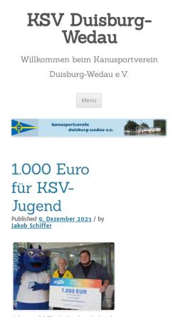 Vorschau der mobilen Webseite www.ksv-duisburg-wedau.de, Kanusportverein Duisburg-Wedau e.V.