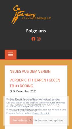 Vorschau der mobilen Webseite www.hg-amberg.de, HG SGS/TV Amberg