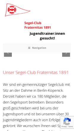 Vorschau der mobilen Webseite www.scfraternitas1891.de, Segelclub Fraternitas 1891 e.V.