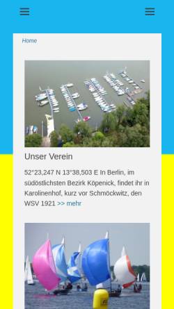 Vorschau der mobilen Webseite www.wsv1921.de, Wassersport Verein 1921 e.V.