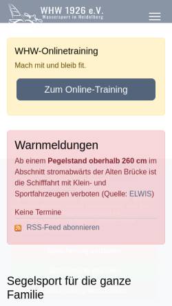 Vorschau der mobilen Webseite www.whw-hd.de, Wassersportverein Heidelberg West 1926 e.V.