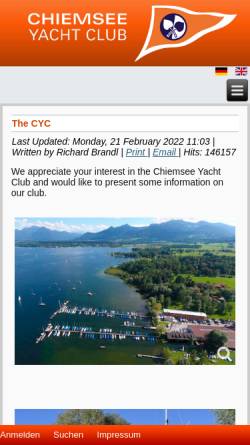Vorschau der mobilen Webseite www.cyc-prien.de, CYC - Chiemsee-Yacht-Club e.V.