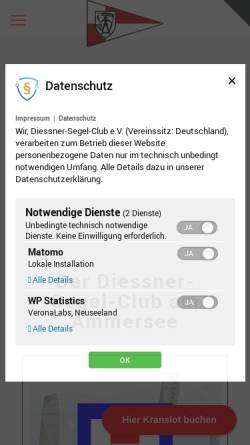 Vorschau der mobilen Webseite www.diessner-segel-club.de, DSC - Diessner Segelclub e.V.