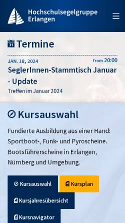 Vorschau der mobilen Webseite www.hsge.de, Hochschulsegelgruppe Erlangen e.V. (HSGE)