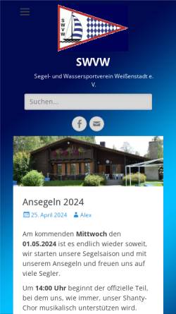 Vorschau der mobilen Webseite www.swvw.com, SWVW - Segel- und Wassersportverein Weißenstadt e.V.