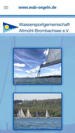 Vorschau der mobilen Webseite www.wab-segeln.de, WAB - Wassersportgemeinschaft Altmühl- Brombachsee e.V.