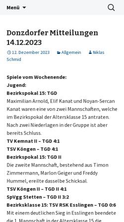 Vorschau der mobilen Webseite www.tgdonzdorf-tt.de, TG Donzdorf Tischtennisabteilung