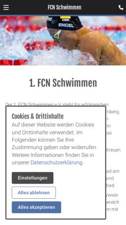 Vorschau der mobilen Webseite www.1-fcn-schwimmen.de, 1.FC Nürnberg e.V.