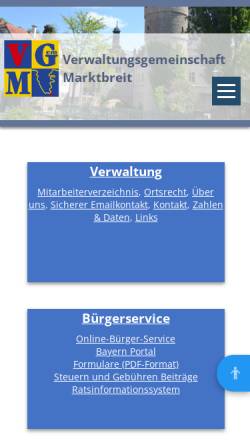 Vorschau der mobilen Webseite www.marktbreit.info, Verwaltungsgemeinschaft Marktbreit